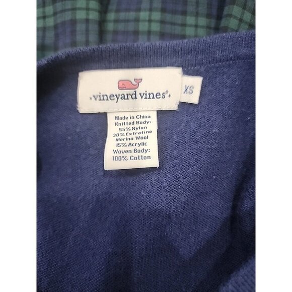 Vineyard Vines Sweater Navy Plaid Merino Wool Blend Mixed Media Women's XS - Picture 6 of 8